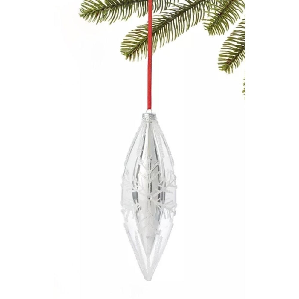 Snowdaze Glitter Multi-Teardrop Silver Glass Christmas Ornament Decoration NIB